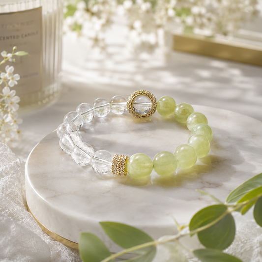 Green Harmony Prehnite Bracelet – Handcrafted Luxury by SoulVibe Gems