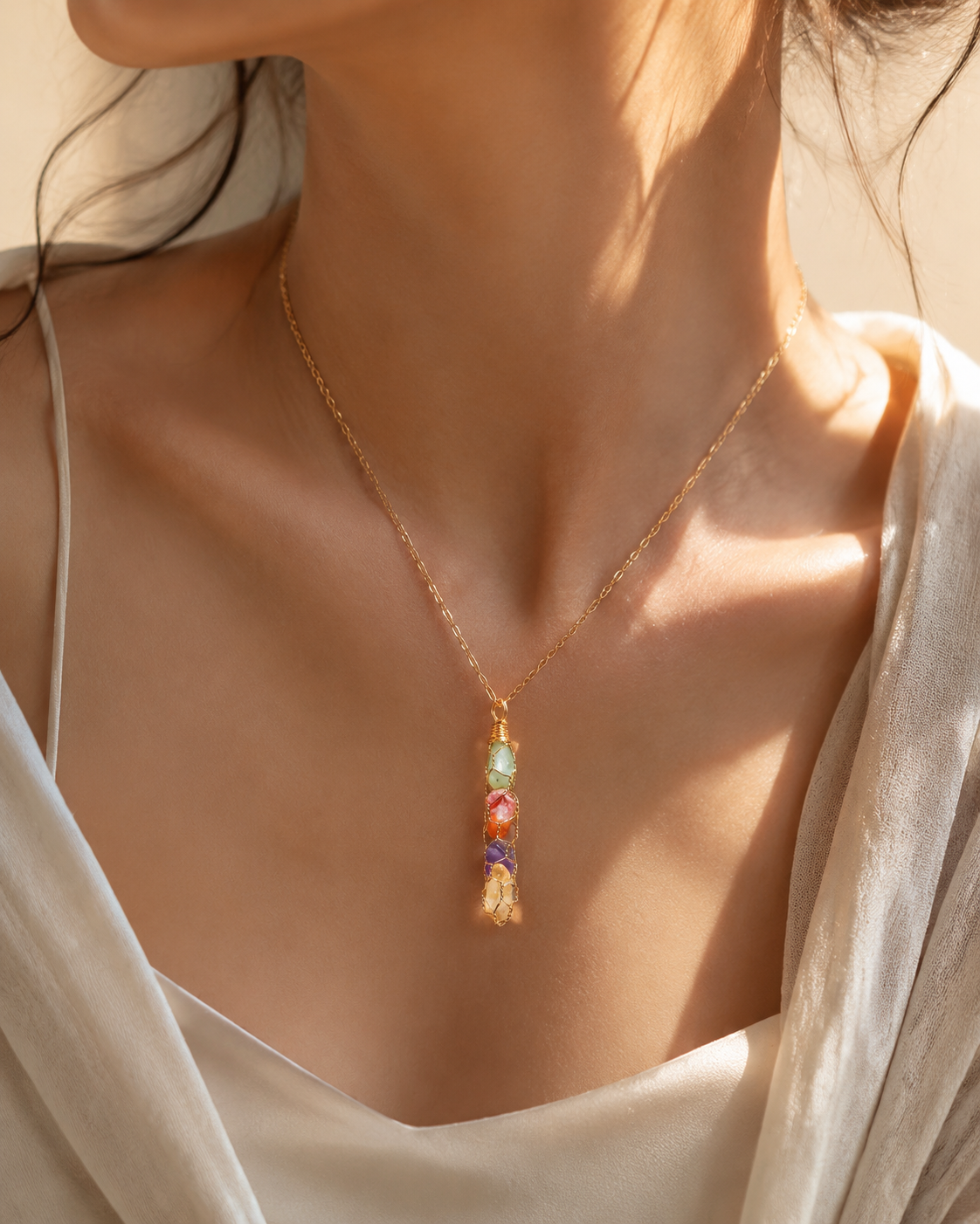 Wire-Wrapped Rainbow Crystal Pendant Necklace – Unique Elegance by SoulVibe Gems