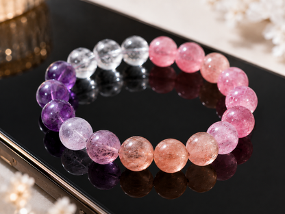 Natural Amethyst Lepidolite Crystal Bracelet – Gradient Purple, 8mm Beads