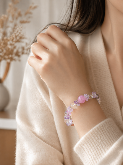 Natural Lepidolite Amethyst Crystal Bracelet – Lavender Purple, Mixed Beads up to 13.5mm