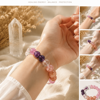 Natural Amethyst Lepidolite Crystal Bracelet – Gradient Purple, 8mm Beads