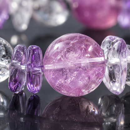 Natural Lepidolite Amethyst Crystal Bracelet – Lavender Purple, Mixed Beads up to 13.5mm