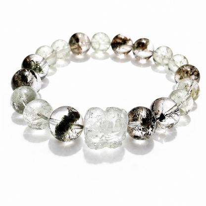 Natural Phantom Quartz Crystal Bracelet – 12mm Beads, Stretch Cord