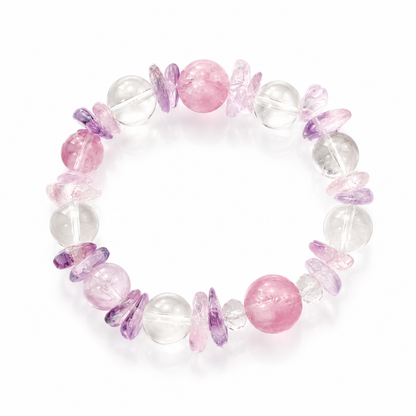 Natural Lepidolite Amethyst Crystal Bracelet – Lavender Purple, Mixed Beads up to 13.5mm