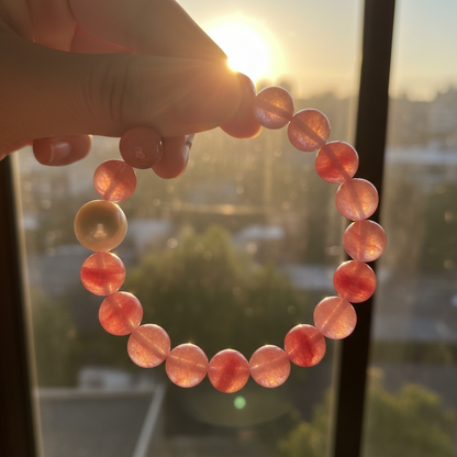 Natural Cherry Blossom Agate & Snow Phantom Quartz Bracelet – 10mm Beads, 17.5cm