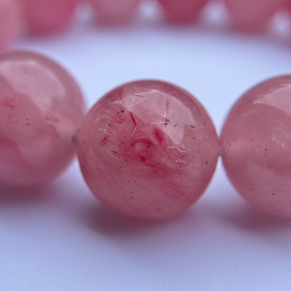Natural Cherry Blossom Agate & Snow Phantom Quartz Bracelet – 10mm Beads, 17.5cm