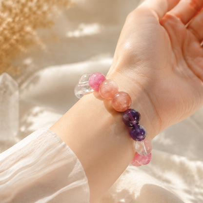Natural Amethyst Lepidolite Crystal Bracelet – Gradient Purple, 8mm Beads