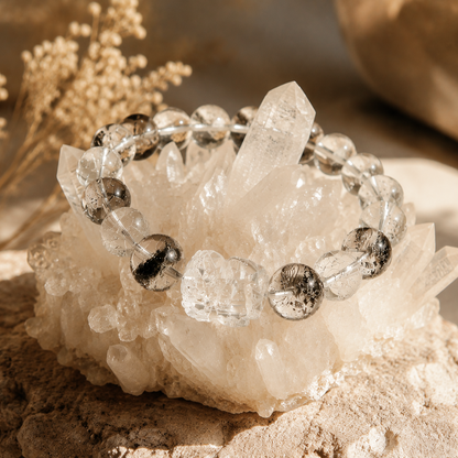 Natural Phantom Quartz Crystal Bracelet – 12mm Beads, Stretch Cord