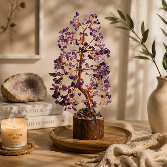 Amethyst Crystal Money Tree – Natural Purple Gemstone Feng Shui Decor | SoulVibe Gems