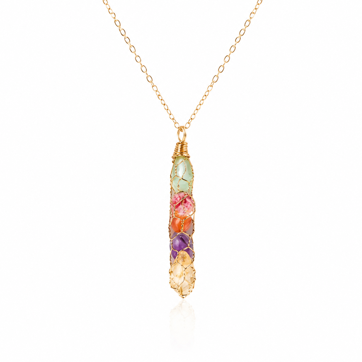 Wire-Wrapped Rainbow Crystal Pendant Necklace – Unique Elegance by SoulVibe Gems