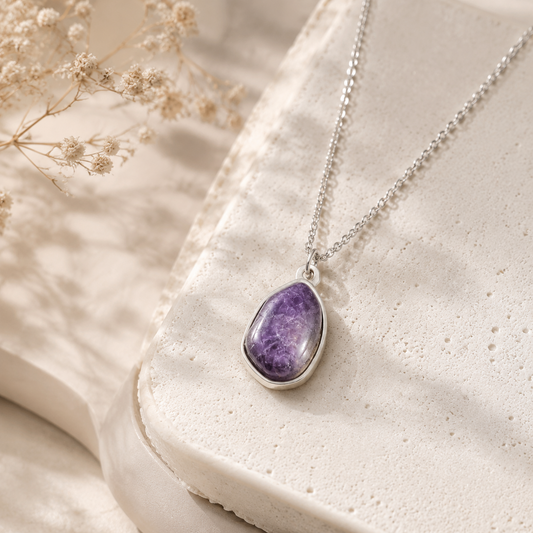 Natural Stone Pendant Necklace | Stainless Steel Chain | 17×12mm Gemstone