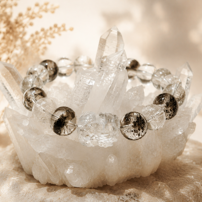 Natural Phantom Quartz Crystal Bracelet – 12mm Beads, Stretch Cord