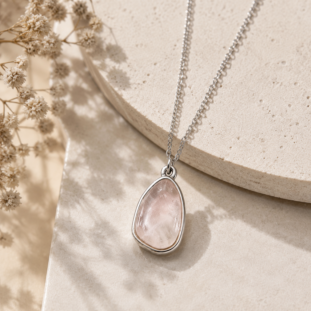 Natural Stone Pendant Necklace | Stainless Steel Chain | 17×12mm Gemstone