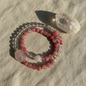 Cherry Blossom Rain & Rhodochrosite & Clear Quartz Bracelet | Adjustable | Love & Clarity Energy featuring pink and clear beads.