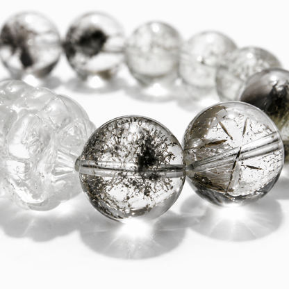 Natural Phantom Quartz Crystal Bracelet – 12mm Beads, Stretch Cord