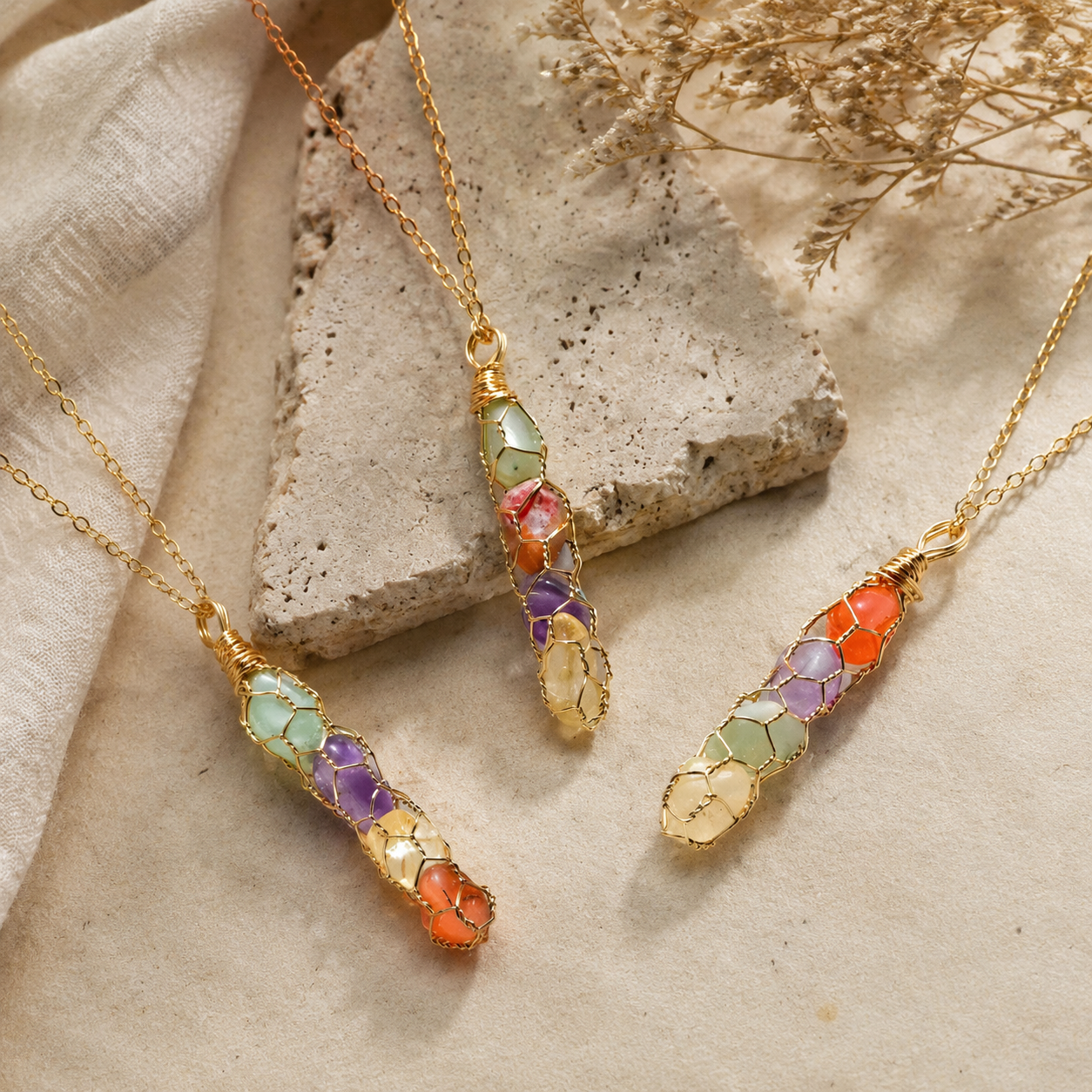 Wire-Wrapped Rainbow Crystal Pendant Necklace – Unique Elegance by SoulVibe Gems