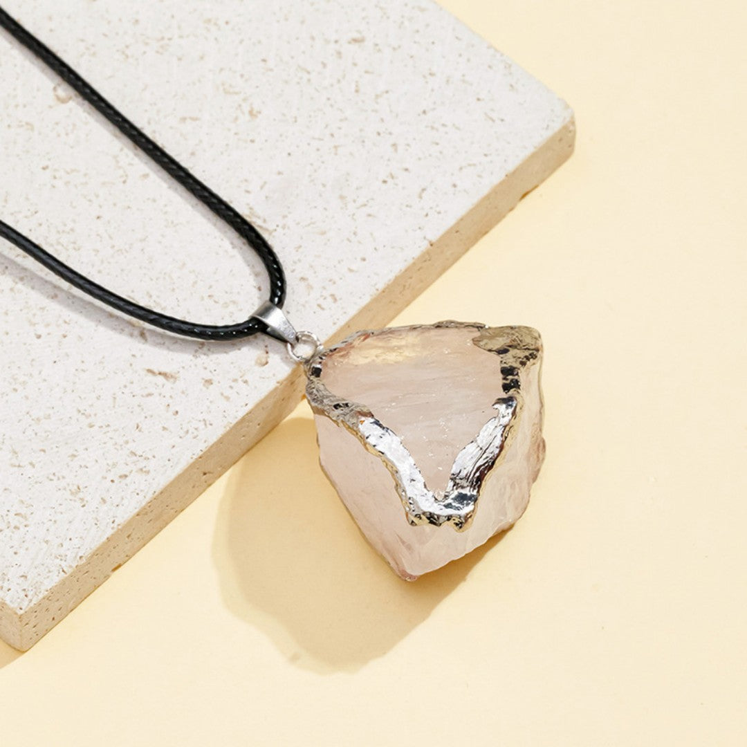 Raw Crystal Pendant Necklace | Natural Gemstone Silver-Edged Stone Jewelry