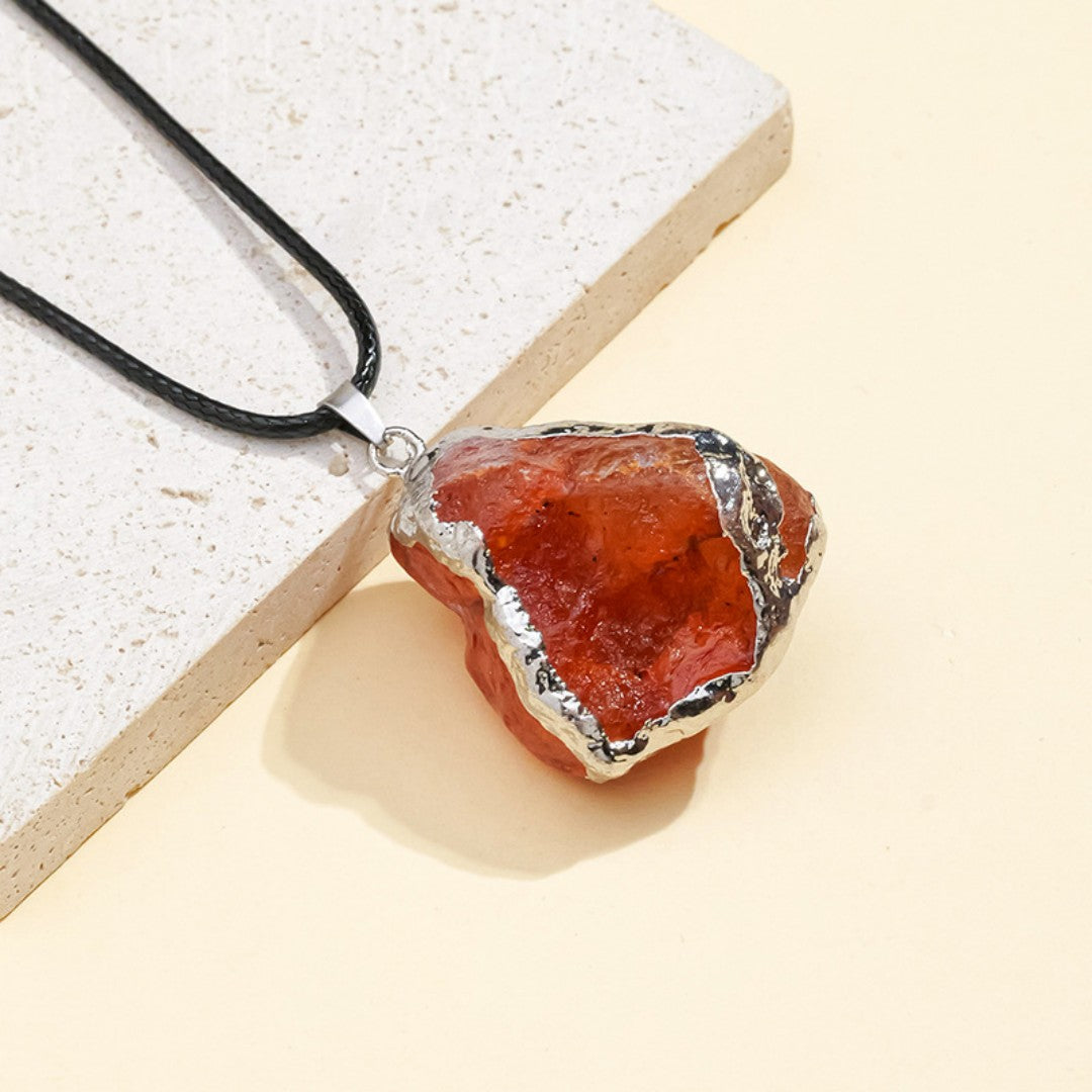 Raw Crystal Pendant Necklace | Natural Gemstone Silver-Edged Stone Jewelry