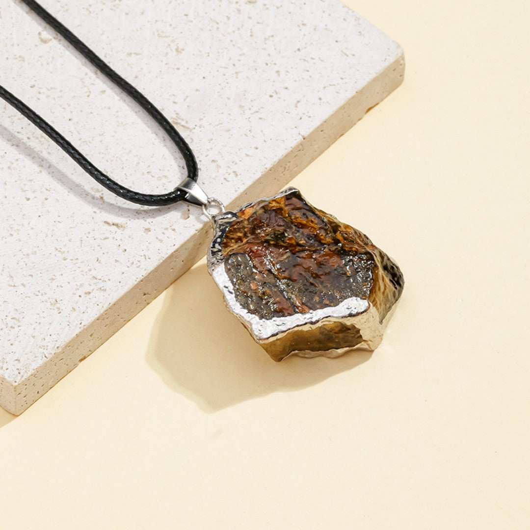 Raw Crystal Pendant Necklace | Natural Gemstone Silver-Edged Stone Jewelry