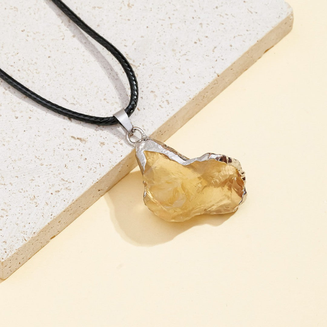 Raw Crystal Pendant Necklace | Natural Gemstone Silver-Edged Stone Jewelry