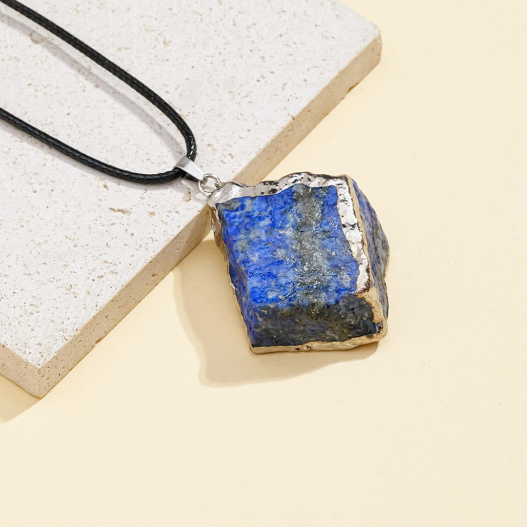 Raw Crystal Pendant Necklace | Natural Gemstone Silver-Edged Stone Jewelry
