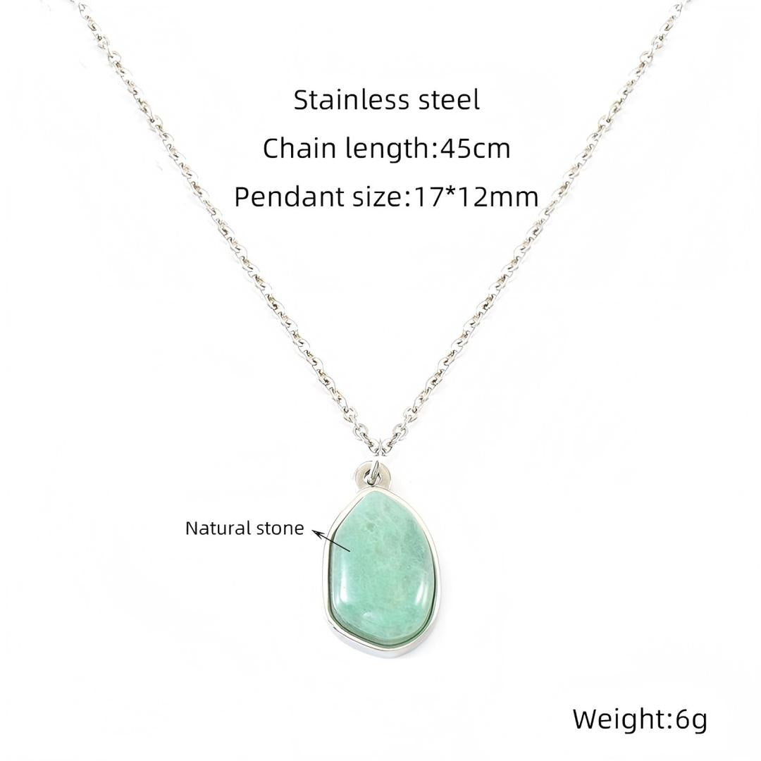 Natural Stone Pendant Necklace | Stainless Steel Chain | 17×12mm Gemstone